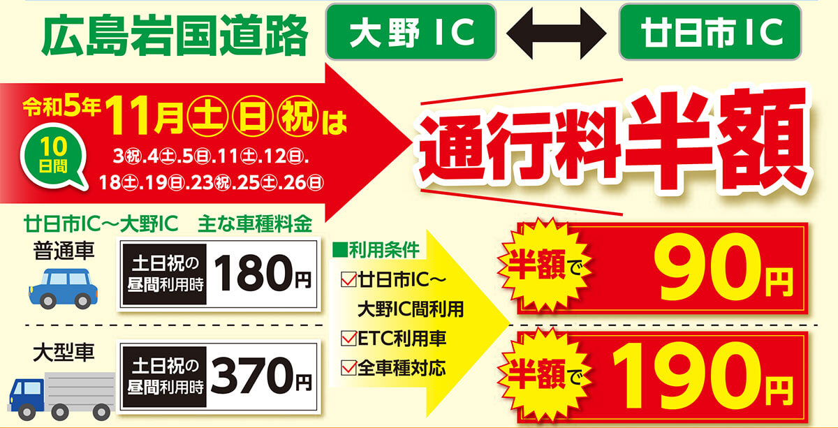 11月の土日祝は廿日市ICー大野IC通行料が半額！宮島口の渋滞対策の社会実験で 【公式】西広島タイムス 広島県西部（広島市・廿日市ほか）の
